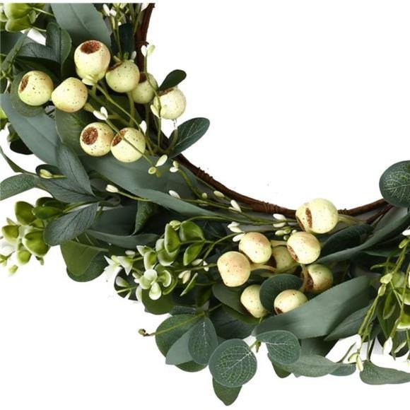 Green Eucalyptus Wreath, Artificial Eucalyptus Leaves Wreath with Big Berries - Picture 2 of 7
